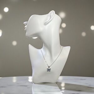 Elegant Silver Tone Nazar Butterfly Pendant Necklace